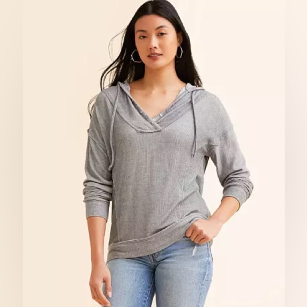 BKE Raw Edge Hooded Henley